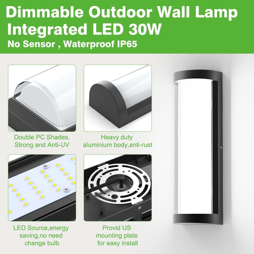 Sytmhoe Dimmable 16in 6000K LED Modern Outdoor Wall Light,10%-100% Dimming Porch & Patio Wall Light Fixture,Black Aluminum&Dual PC Wall Lights Suitable for Garage Living Room Courtyard House(6000K)