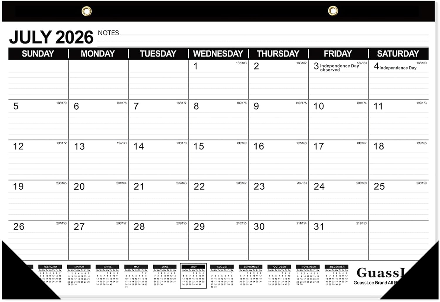  Desk Calendar 2026-2027 - 19 Months Academic Calendar 17" × 11.5" Desktop Calendar from Jun. 2026 to Dec. 2027 with Julian Date for Home School Office Desk Top Organizing