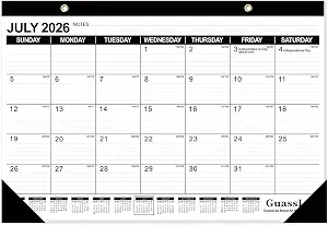 GuassLee Desk Calendar 2026-2027 - 19 Months Academic Desktop Calendar, 17 x 11.5 inches, Jul 2026 - Dec 2027 with Julian Date