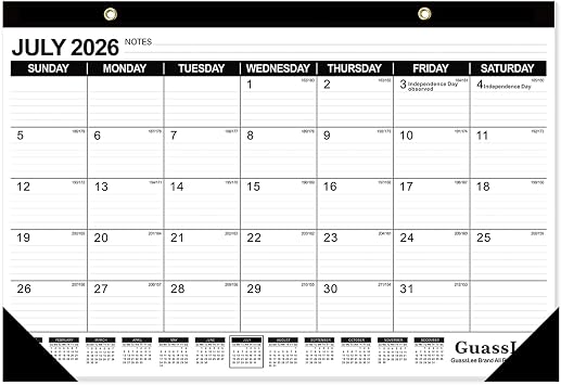GuassLee Desk Calendar 2026-2027 - 19 Months Academic Calendar 17" 11.5" Desktop Calendar from Jun. 2026 to Dec. 2027 with Julian Date for Home School Office Desk Top Organizing