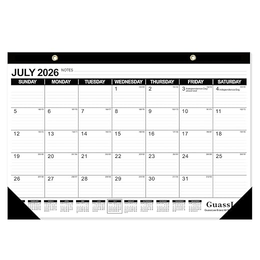 GuassLee Desk Calendar 2026-2027 - 19 Months Academic Calendar 17" × 11.5" Desktop Calendar from Jun. 2026 to Dec. 2027 with Julian Date for Home School Office Desk Top Organizing