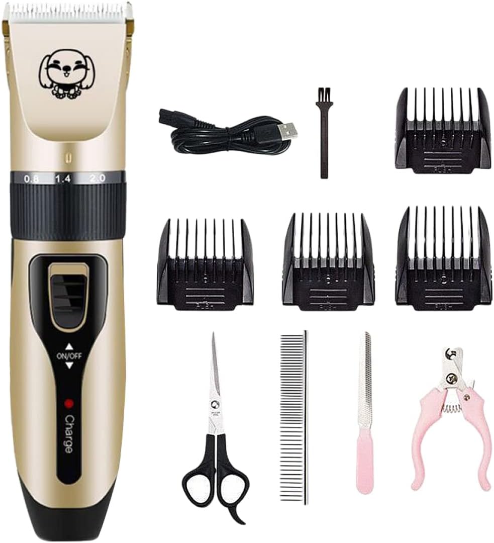 4pcs USB Pet Hair Clipper Grooming Tool for Dogs Cats Includes Plastic Scissors Silent Strong for Easy Trimming