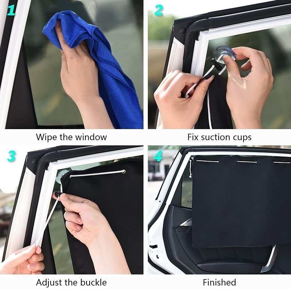 PONY DANCE Car Curtains - 2 Pcs Side Window Blackout Window Shades for Baby and Kids with UV Rays Protection,Road Trip Accessories Privacy Sunshade Covers for Van and Sedan, 27.5" W X 20.5" L, Black