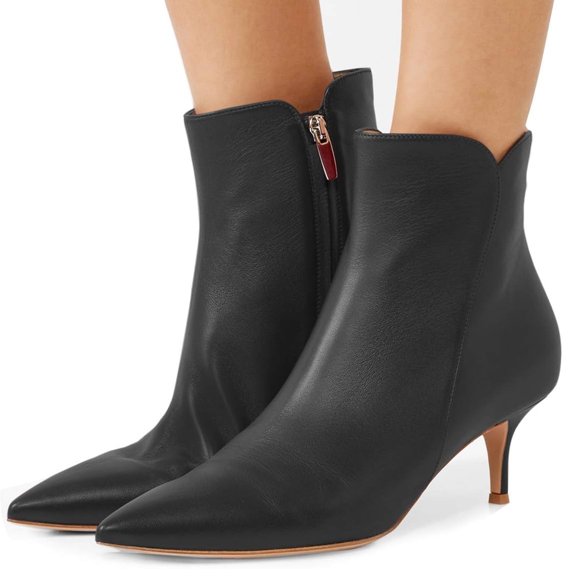 YDN Women Dressy Kitten Low Heel Ankle Boots Pointed Toe Booties Shoes with Zips Size 4-16 US