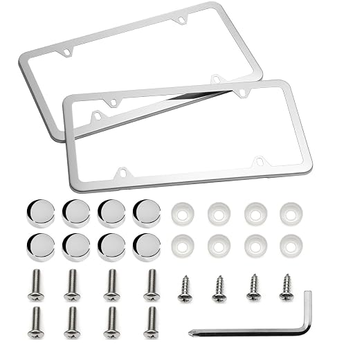 2Pack License Plate Frames for Bentley Bentayga 2016-2026, Stainless Steel 4-Hole Holder, Silver