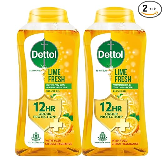 Dettol Lime Fresh Body Wash and Shower Gel for Women and Men, 250ml (Pack of 2) Soap-Free Bodywash 12hr Odour Protection