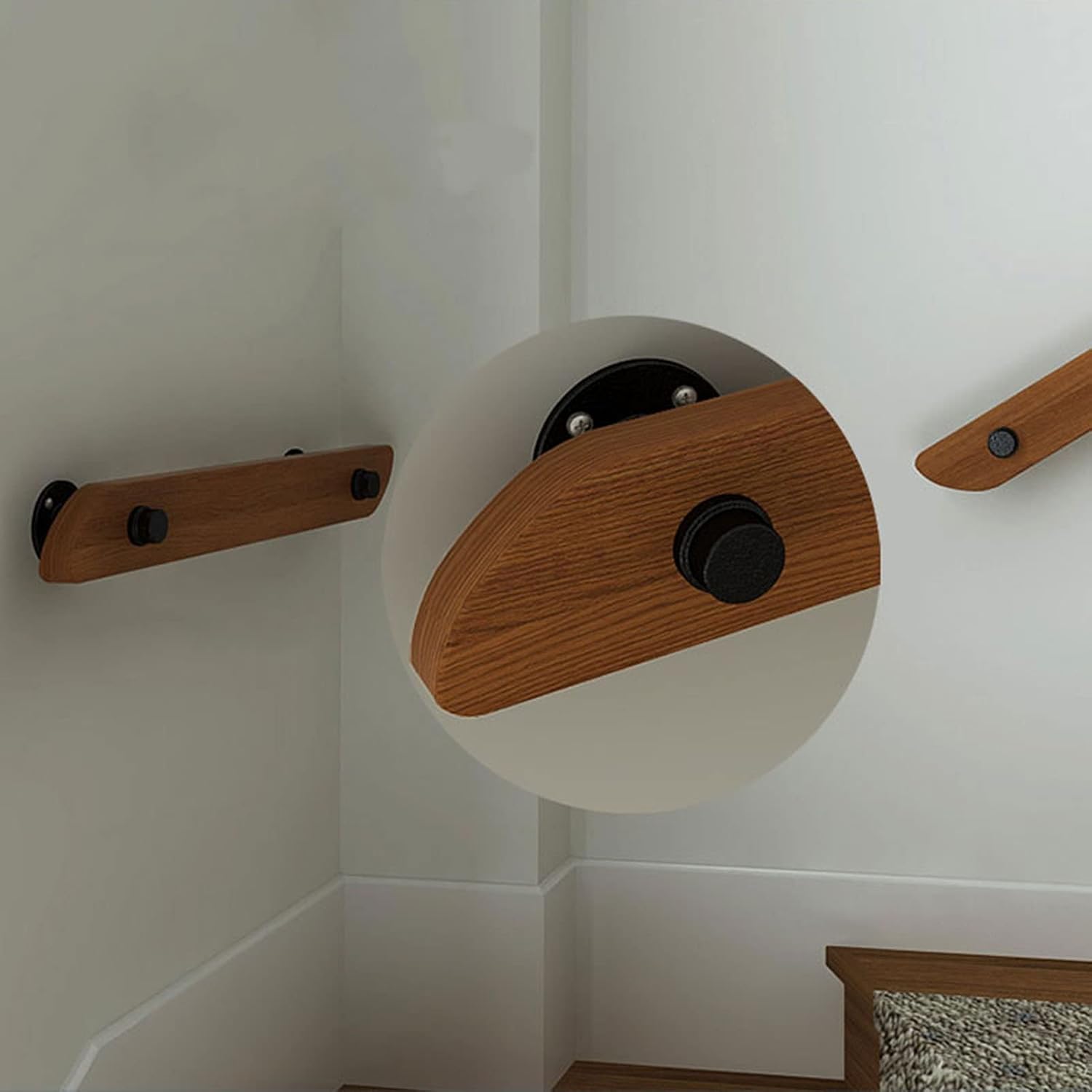 Rustic Staircase Handrail Complete Kit, Non-Slip Wood Stair Handrails Home Against The Wall Banister Indoor Loft Elderly Railings Stairway Handrails Corridor Support Rod (1ft-20ft)