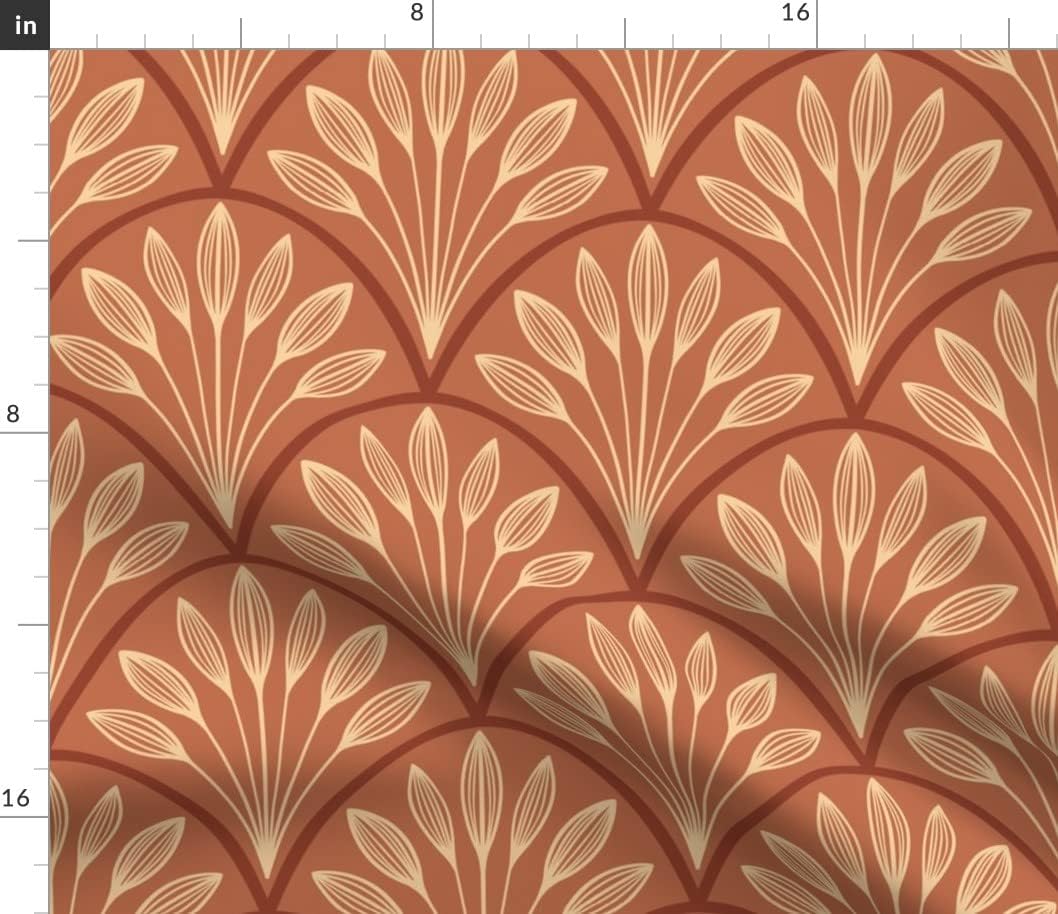 Spoonflower Fabric - Art Deco Leaf Terracotta Fan Rust Vintage Leaves Retro Antique Printed on Petal Signature Cotton Fabric Fat Quarter - Sewing Quilting Apparel Crafts Decor