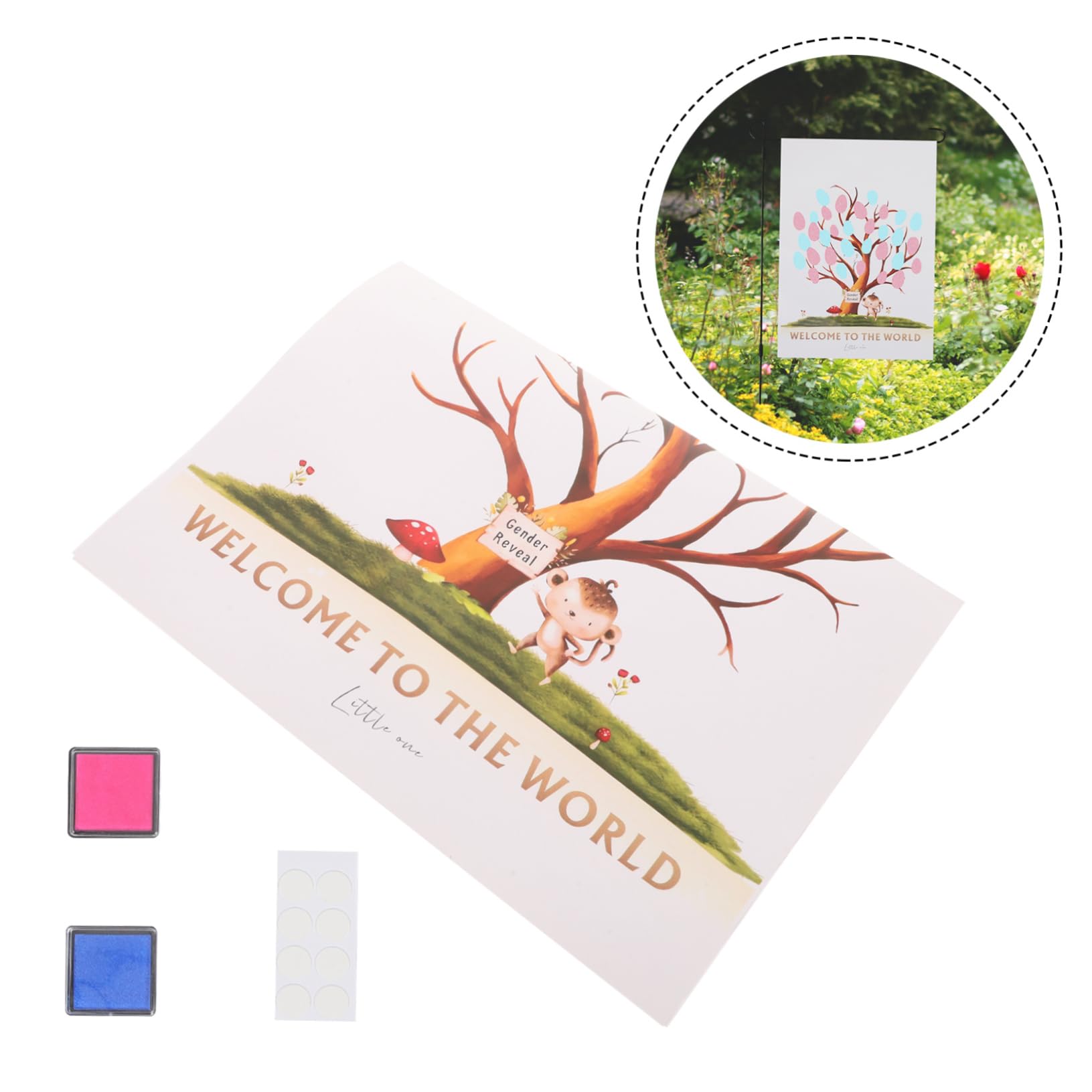 Sewroro 5sätze Fingerprint Baum Gästebuch Für Gender Reveal Party Einzigartige Fingerabdruck-Design Mit Poster Stempelkissen Klebepunkt Für Babyparty Und Erinnerungen