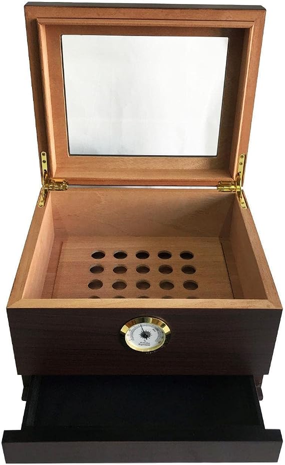 Sikarlan Cedar Glass Drawer Cigar Box Humidor Coffee 40s