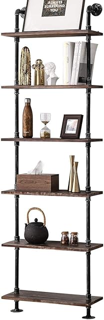 BOSURU Industrial Pipe Shelves Rustic Wood Ladder Bookshelf Wall Mounted Shelf for Living Room Decor and Storage