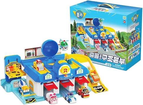 RobocarPoli Slider Rescue Station With Elevator, Parking Play Set, Robo Carpoly, Base Managed Official Product, Robocar Poli, 2, 3, 4, 5, Present, Birthday, Celebration, Christmas