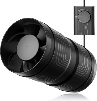 Hon&Guan 4 Inch Upgrade Inline Duct Fan with Stepless Speed Controller - 130 CFM, 6W Low Power, Low Noise Ventilation Fan for Grow Tents, Hydroponics, Basements