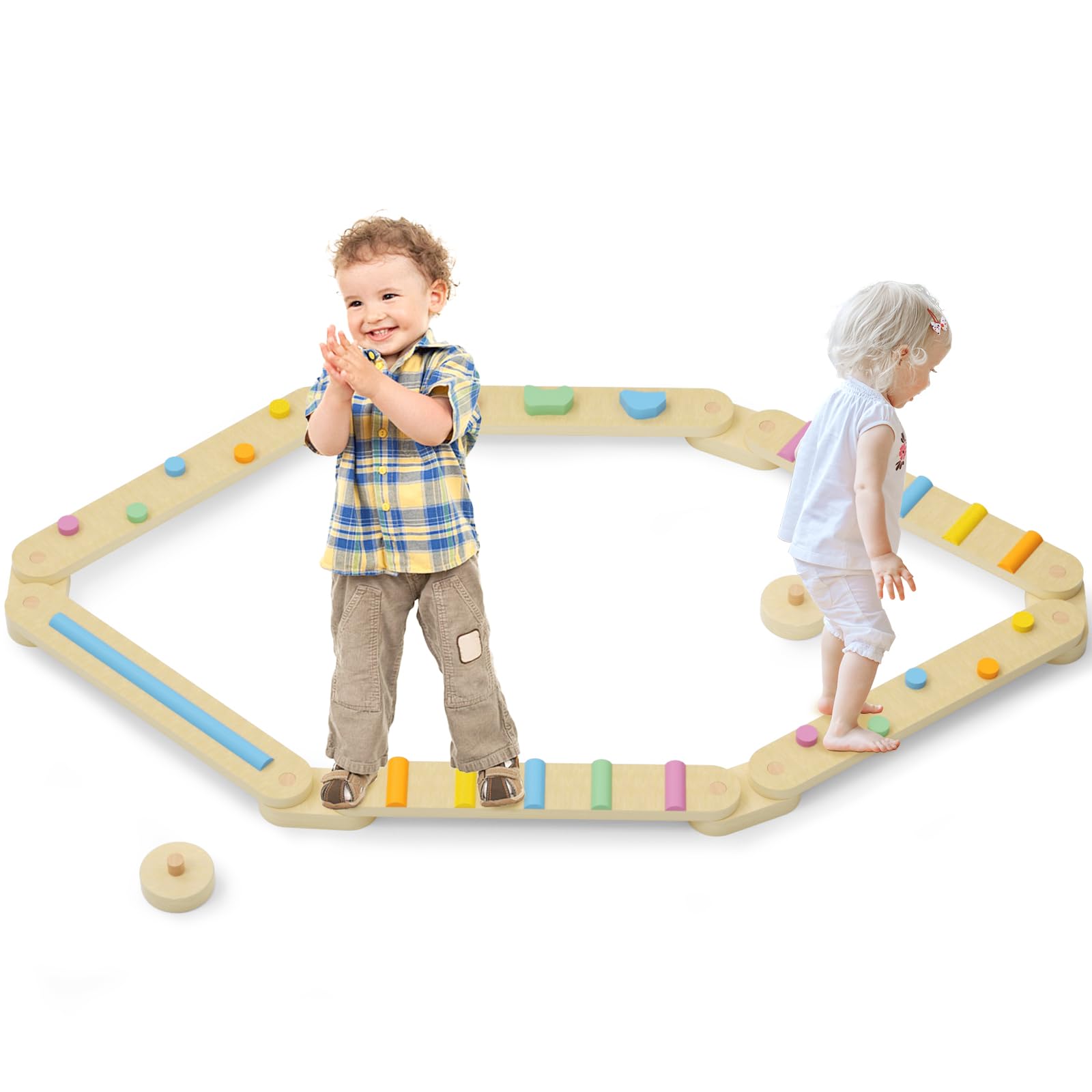 KORIMEFA Poutre D'équilibre en Bois pour Enfants Jouets Montessori D'entraînement D'équilibre Intérieur et Extérieur pour Enfants de 3 Ans+