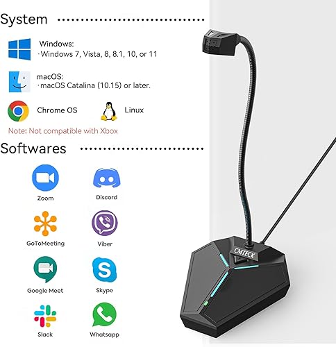 Miniatura 6 de Micrófono de computadora USB, micrófono de escritorio omnidireccional de condensador Plug & Play para PC y portátil, botón de silencio con indicador