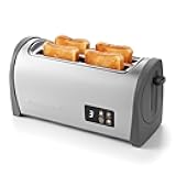 Elite Gourmet Digital Long Slot 4-Slice Toaster – Touch Screen LED Display, Extra Wide 1.5” Slots for Artisan & Bagel Bread, 6 Browning Levels, Defrost & Reheat, Stainless Steel Modern Design