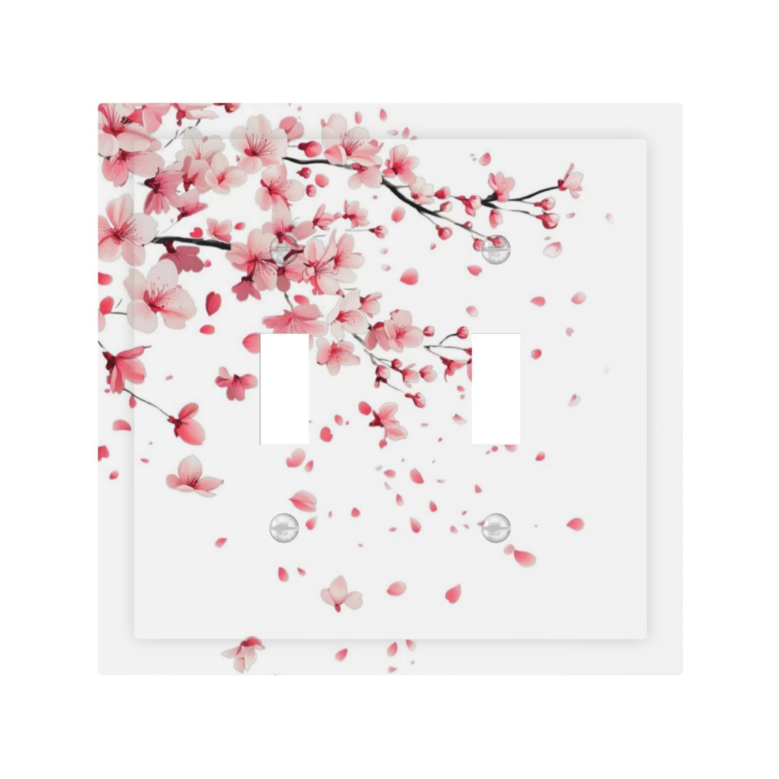 Dwbguo Decorative Light Switch Plate Covers Cherry Blossom Floral 2 Gang Wall Plate Unique Double Toggle Watercolor Sakura Falling Double Light Switch Covers for Bedroom Bathroom Home Decor