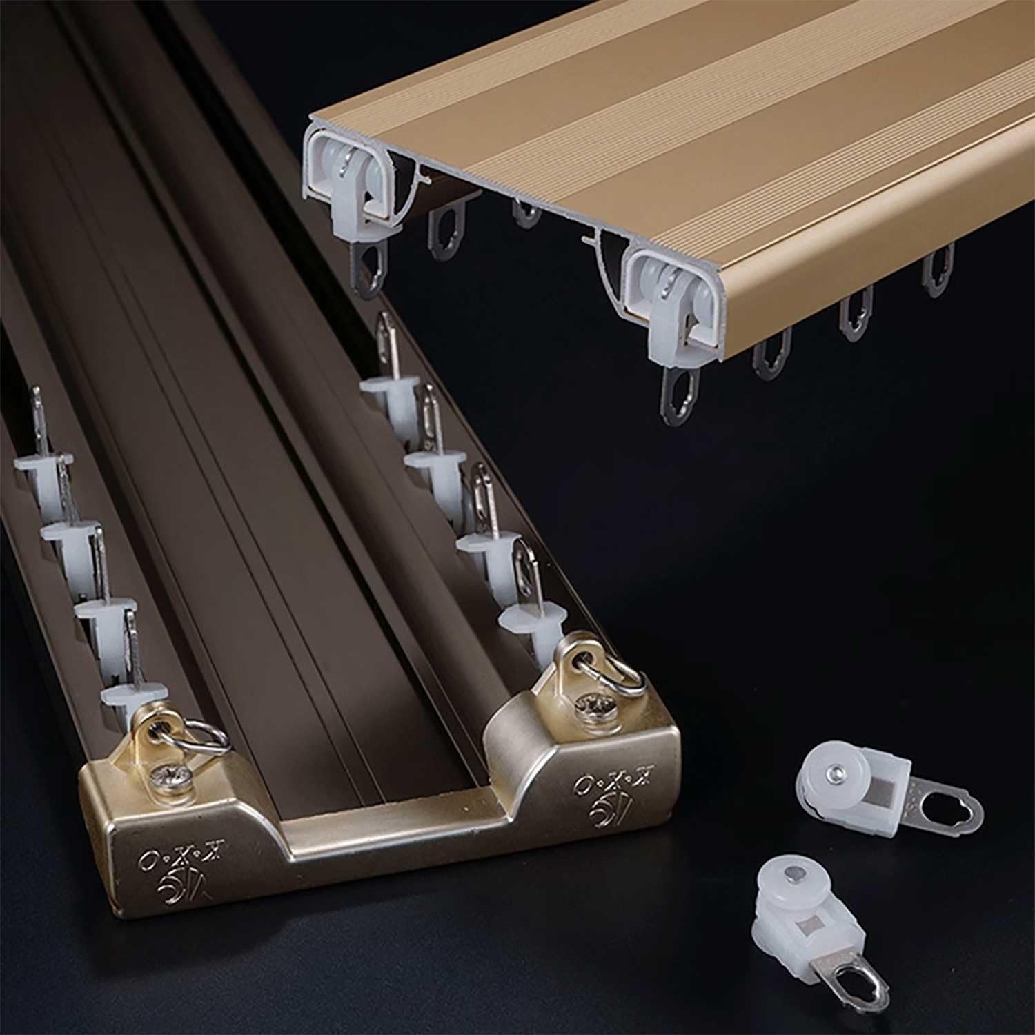 One-Piece Double Track Ceiling Curtain Track - Silent Pulley Room Divider for Privacy in Living Room, Bedroom, or Hospital - Gold Finish, 1m (3.3ft)