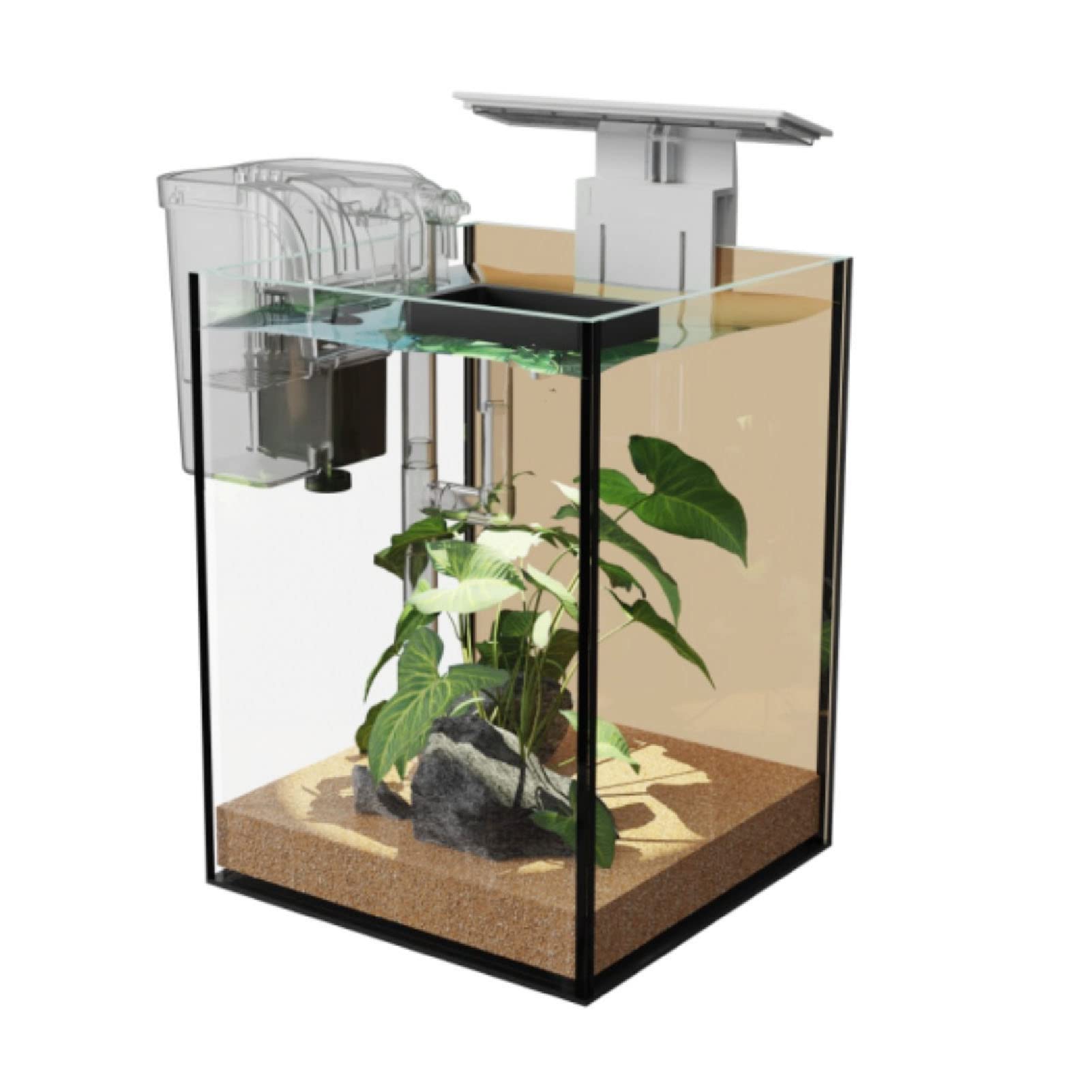 Acuario Pequeño, Elimina Impurezas, Transparente, Fácil Instalación, Bomba de Cascada para Pecera Pequeña de Escritorio con Luz LED para el Hogar (Enchufe Europeo 220V)