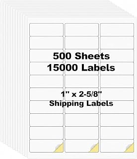 15000 Pcs 1" x 2-5/8" 30 Up Shipping Labels for Inkjet & Laser