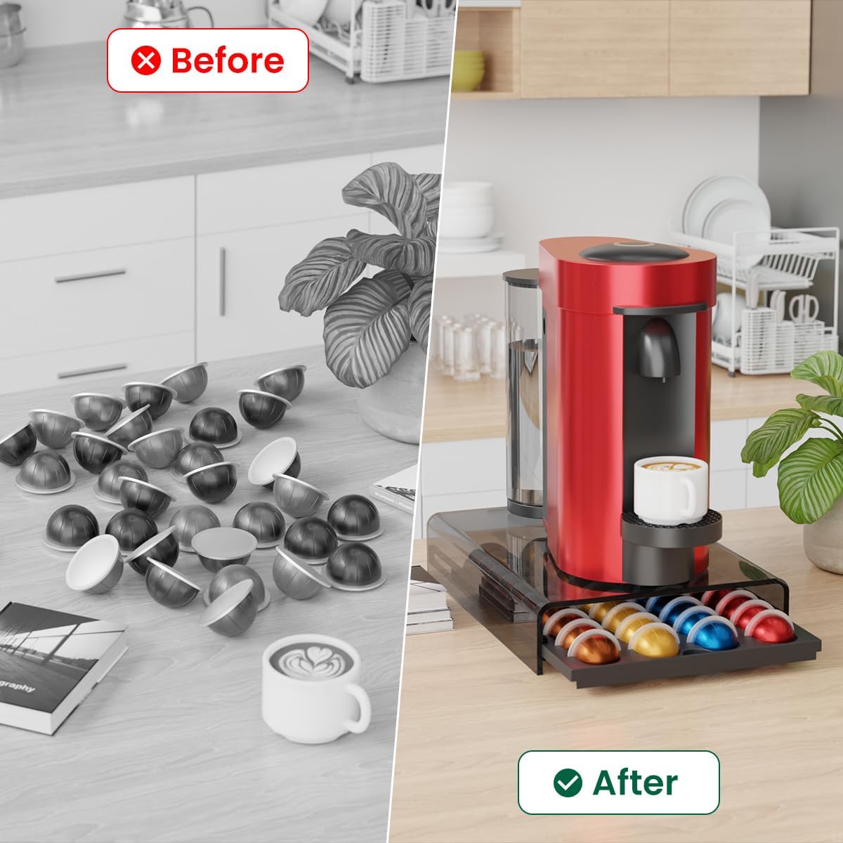 Coffee Pods Storage for Nespresso Vertuo Capsules Organizer, with Arcylic Top & Plastic Drawer, Holds 40 Pods