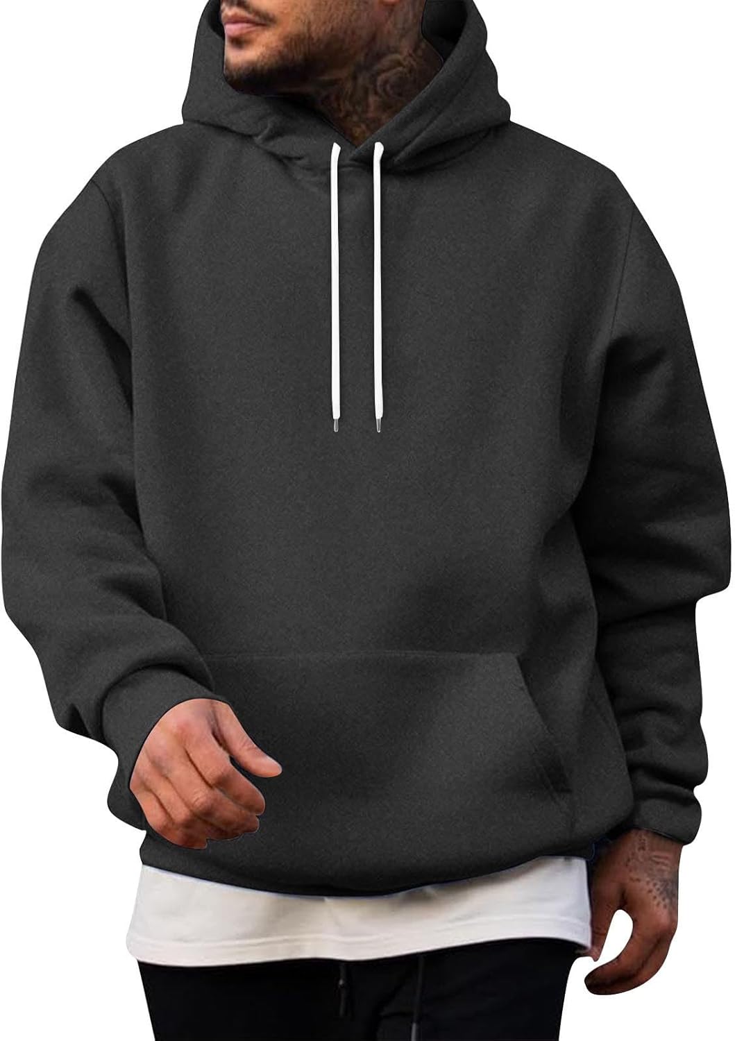 Ymosrh Men's Casual Hoodies, Solid Color Long Sleeve Pullover Hooded Sweatshirts with Pocket Streetwear, M-4XL