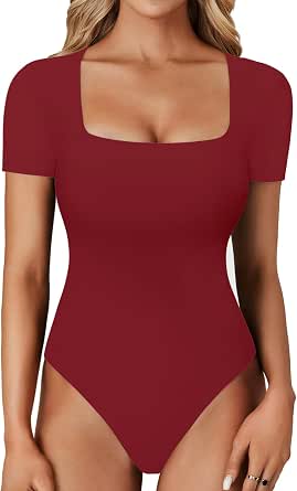 MANGOPOP Women's Square Neck Bodysuit - Short Sleeve Stretch Top With Snap Closure - View #10