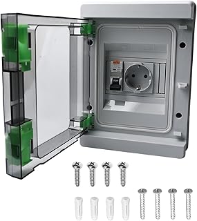 Schuko Steckdose mit Fi Schutzschalter im Sicherungskasten Aufputz IP65, Wasserfester Wandverteiler Komplett mit 16 Ampere Steckdose 230V und FI 16A Typ A 30mA für den Innen- und Außenbereich