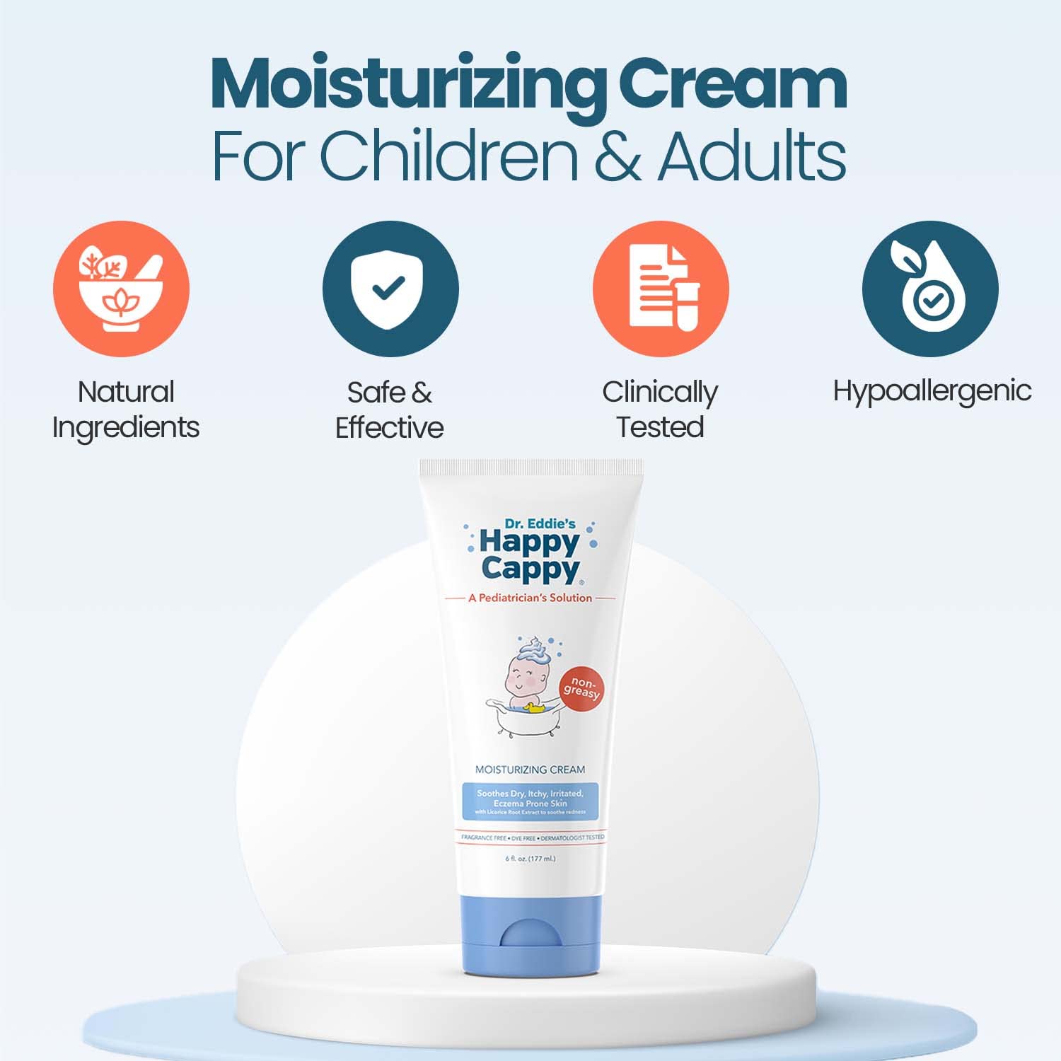 Happy Cappy Moisturizing Cream - Baby Eczema Cream, Eczema Lotion for Kids, Pediatrician-Formulated, Gentle, Paraben Free, Hypoallergenic, Soothes Dry Skin - 6 Fl Oz (Pack of 4)