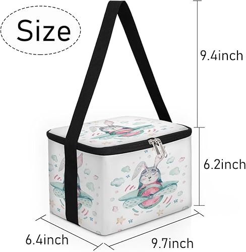 Miniatura 7 de QsirBC Bolsa de almuerzo aislada con diseño de conejo de acuarela para mujer, reutilizable, bolsa cuadrada de comida para adultos y hombres,