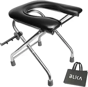BLIKA Portable Toilet for Camping, 350 lbs Support, Stainless Steel Foldable Travel Toilet with Soft Seat for Adults, 16.5-Inch