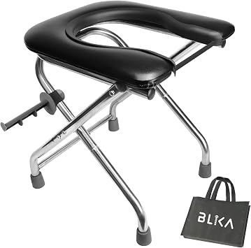 BLIKA Portable Toilet for Camping, 350LBS Stainless Steel Foldable Camp Travel Toilet with Soft Seat for Adults, 16.5-Inch Portable Toilet for Truckers, Camping, RV Travel, Road Trips, Outdoor Use