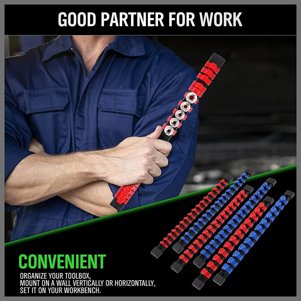 SWANLAKE ABS Socket Organizer Drive Socket Holder, 6PCS 1/4-Inch x 32 Clips, 3/8-Inch x 30 Clips, 1/2-Inch x 24 Clips, Premium Quality Socket Clip Rail Holder : Automotive