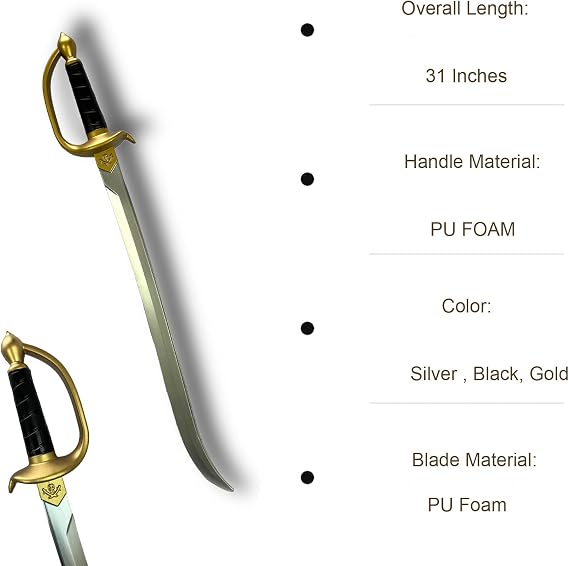 30-Inch Foam Pirate Cutlass Swords - Perfect for Cosplay, Roleplaying, and Halloween Costume Props. Safe and Durable Training Swords