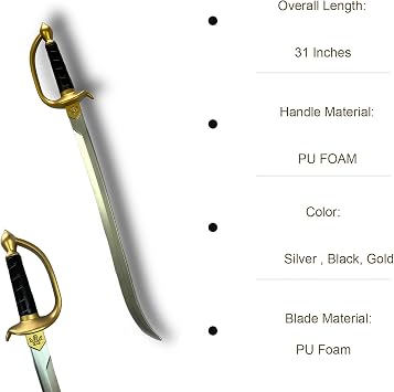 30-Inch Foam Pirate Cutlass Swords - Perfect for Cosplay, Roleplaying, and Halloween Costume Props. Safe and Durable Training Swords