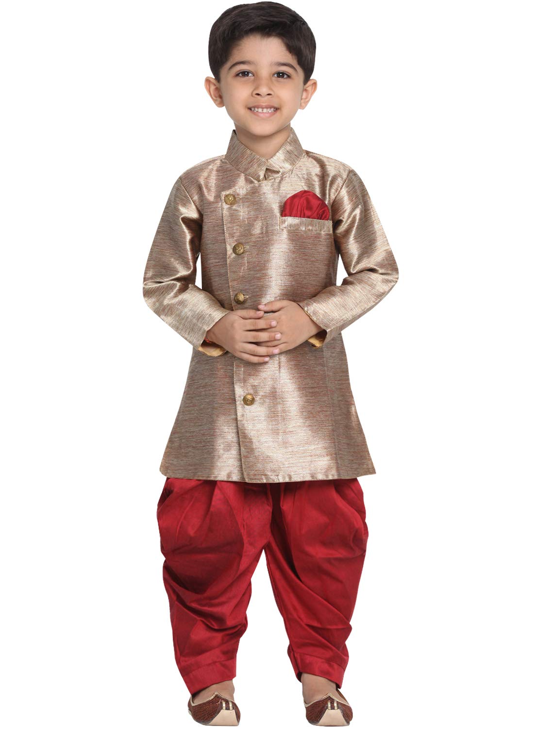 Jbn Creation Boys' Bronze Gold Cotton Blend Sherwani And Dhoti Pant Set_Vasbsw121Ma_16