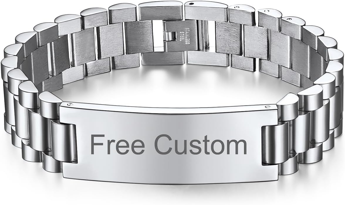 ChainsHouse Men Stainless Steel Bracelet Adjustable Custom ID Engraved Gift