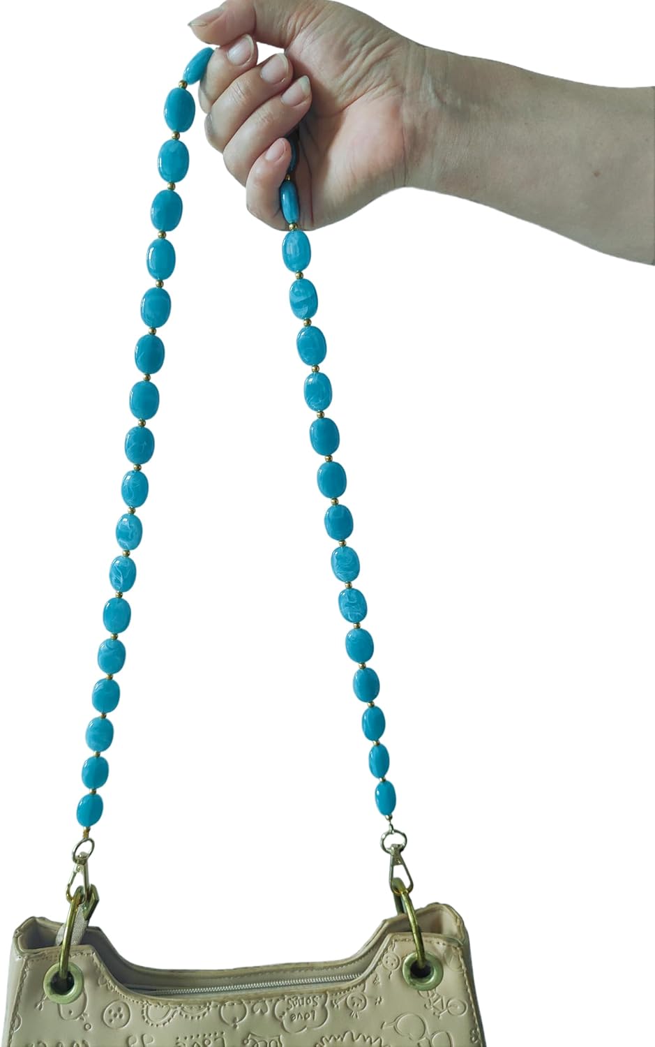 Mokburrim Long Purse Chain 35 Inch Bead Acrylic Bag Chain Decorative Underarm Strap Substitute（Sky Blue) image 4