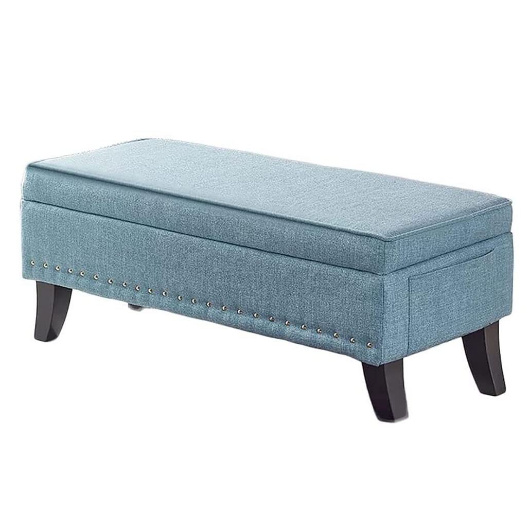 Tabouret rembourré bleu clair en lin 40x40x45 cm avec pieds en bois stable