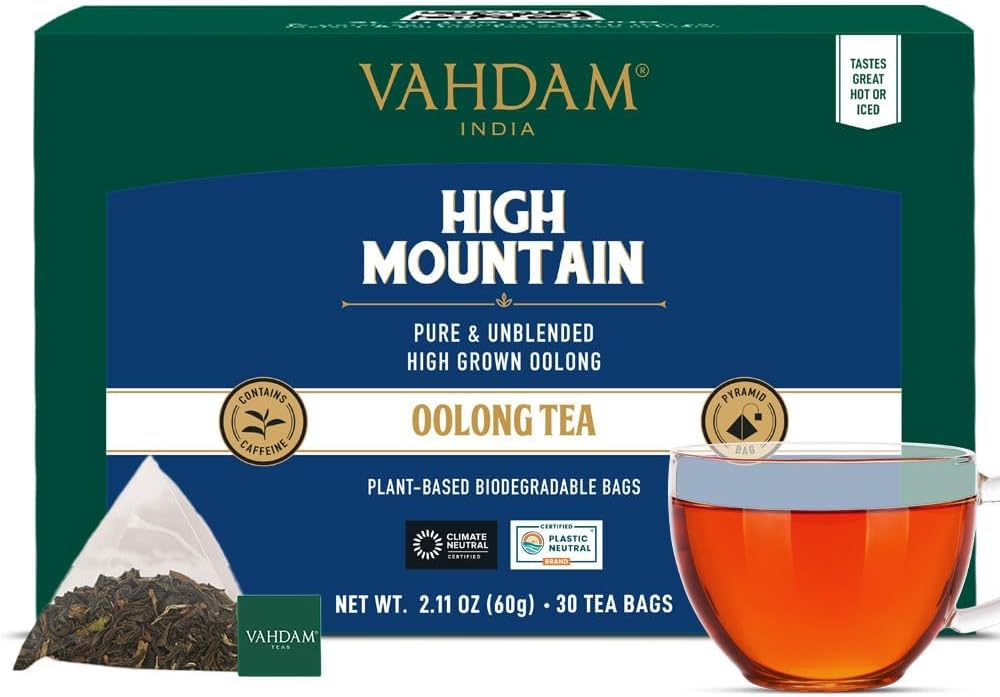 VAHDAM, High Mountain Oolong Tea Bags (30 Count) Non GMO, Gluten Free | Naturally High Grown Oolong Tea Leaves - Light & Floral | Individually Wrapped Pyramid Tea Bags | Direct from Source