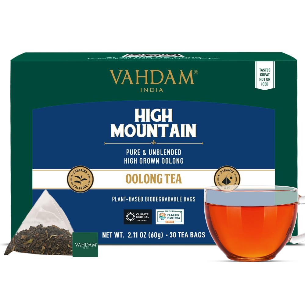 VAHDAM, High Mountain Oolong Tea Bags (30 Count) Non GMO, Gluten Free | Naturally High Grown Oolong Tea Leaves - Light & Floral | Individually Wrapped Pyramid Tea Bags | Direct from Source