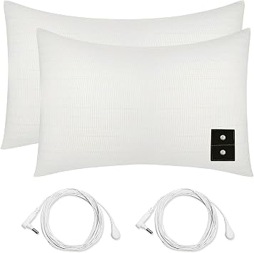 2PCS Grounding Pillowcase, Queen Conductive Grounding Pillow Cases with Grounding Cord for Better Sleep, Beige, 20x30 inch