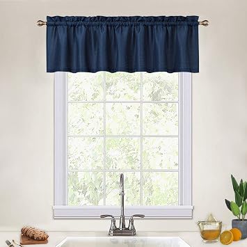 CAROMIO Navy Blue Curtain Valances for Kitchen, Waffle Textured Short Valances for Bathroom Windows Cafe Bathroom Curtains Short, Navy Blue, 60x15 Inch
