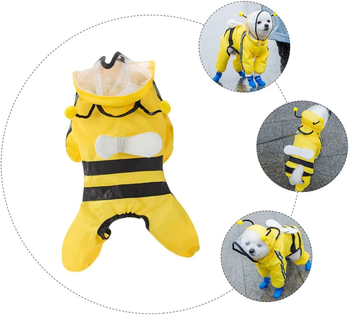 Pet Bee Shaped Hooded Raincoat Waterproof Dog Poncho Four-Legged Design for Small to Medium Puppies Outdoor Rain Gear