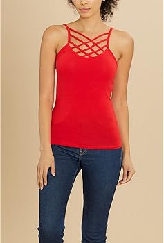 X-tra Strappy Cami Tank Criss Cross Front Top Sleeveless Cotton
