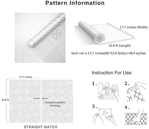Miniatura 3 de Papel tapiz geométrico autoadhesivo de 17.7 pulgadas x 32.8 pies, papel de contacto autoadhesivo para cocina, encimera, gabinete, muebles,