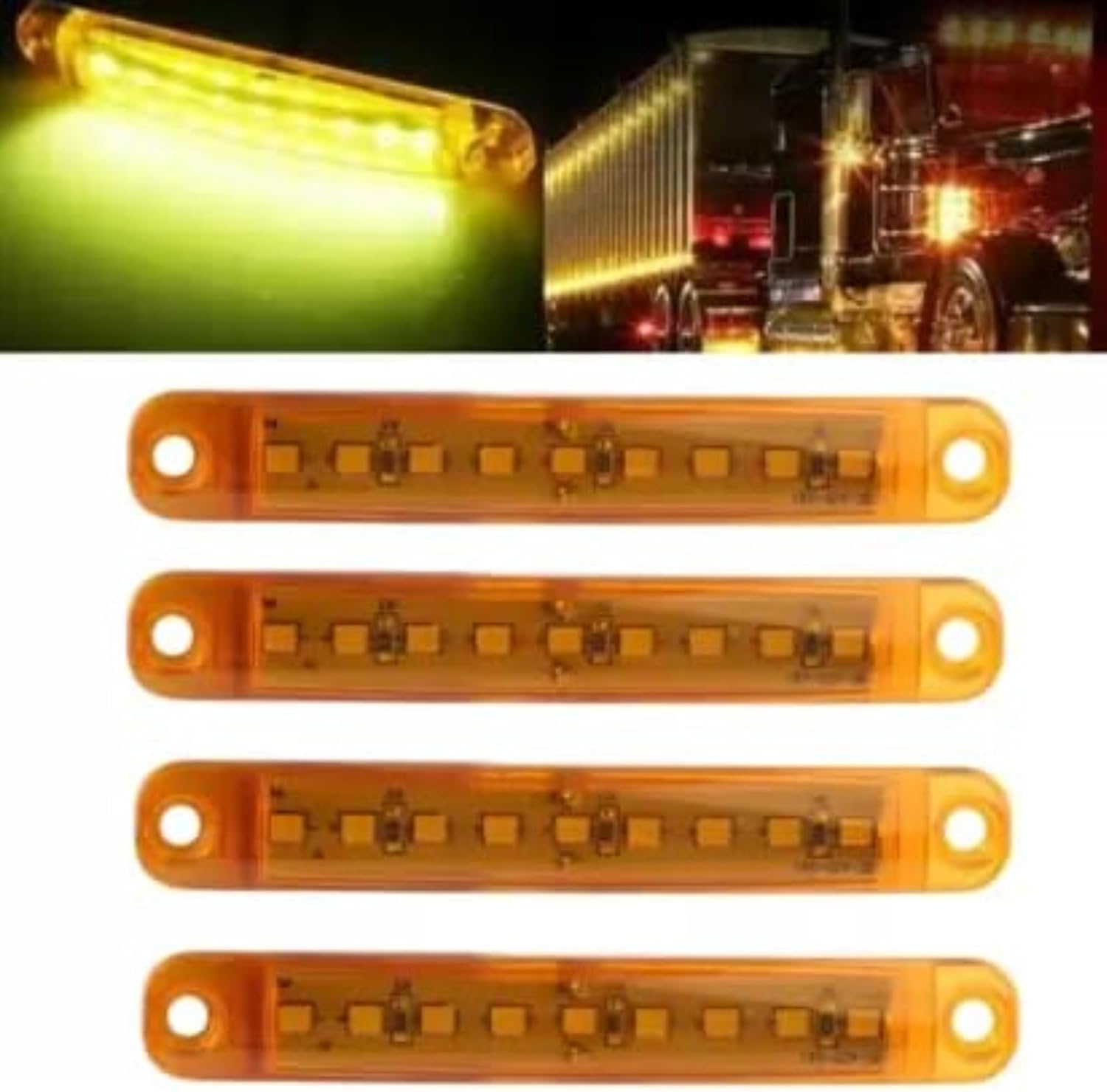 LED Luz de Señalización Ámbar 24V Intermitente Lateral Luces, Remolque Marcador Del Lado Trasero Lámpara, Luces para Coche Camión Autobús Furgoneta Barco Caravana, Cable Marcador, Rv 4 Piezas