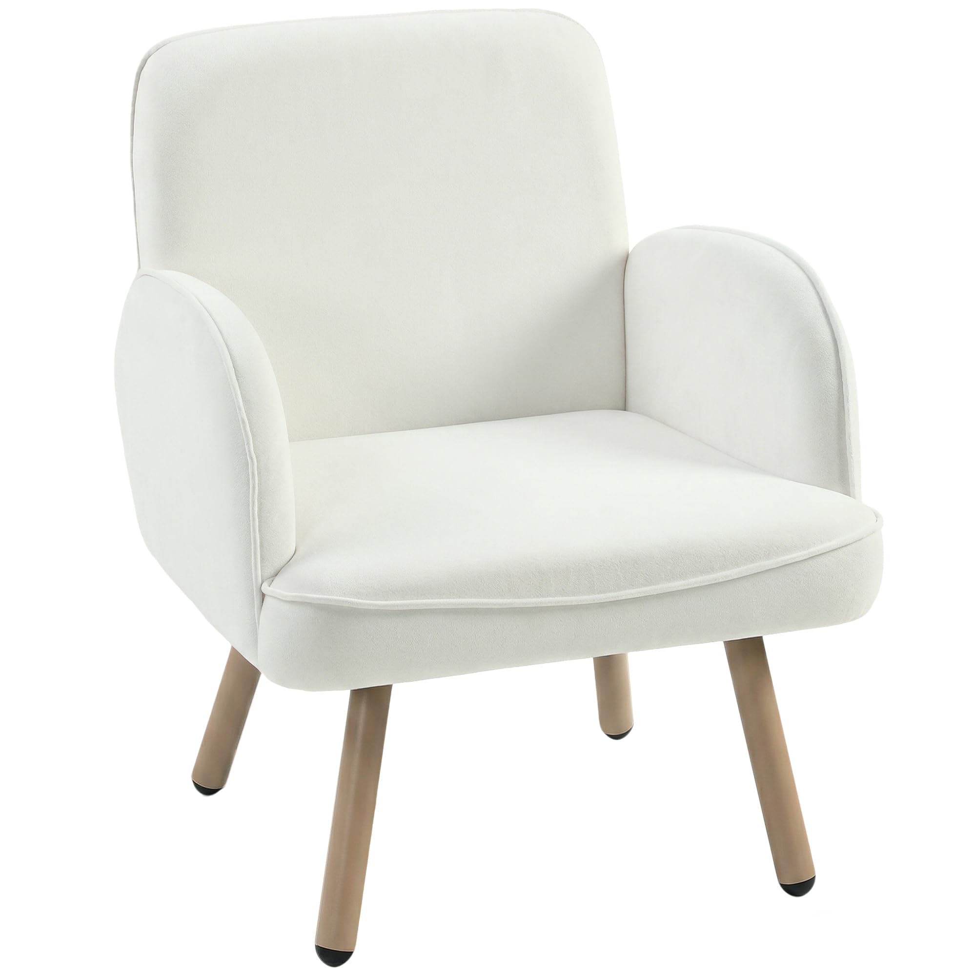 HOMCOM Modern Lounge Chair Velvet Upholstered Adjustable Feet Cream White