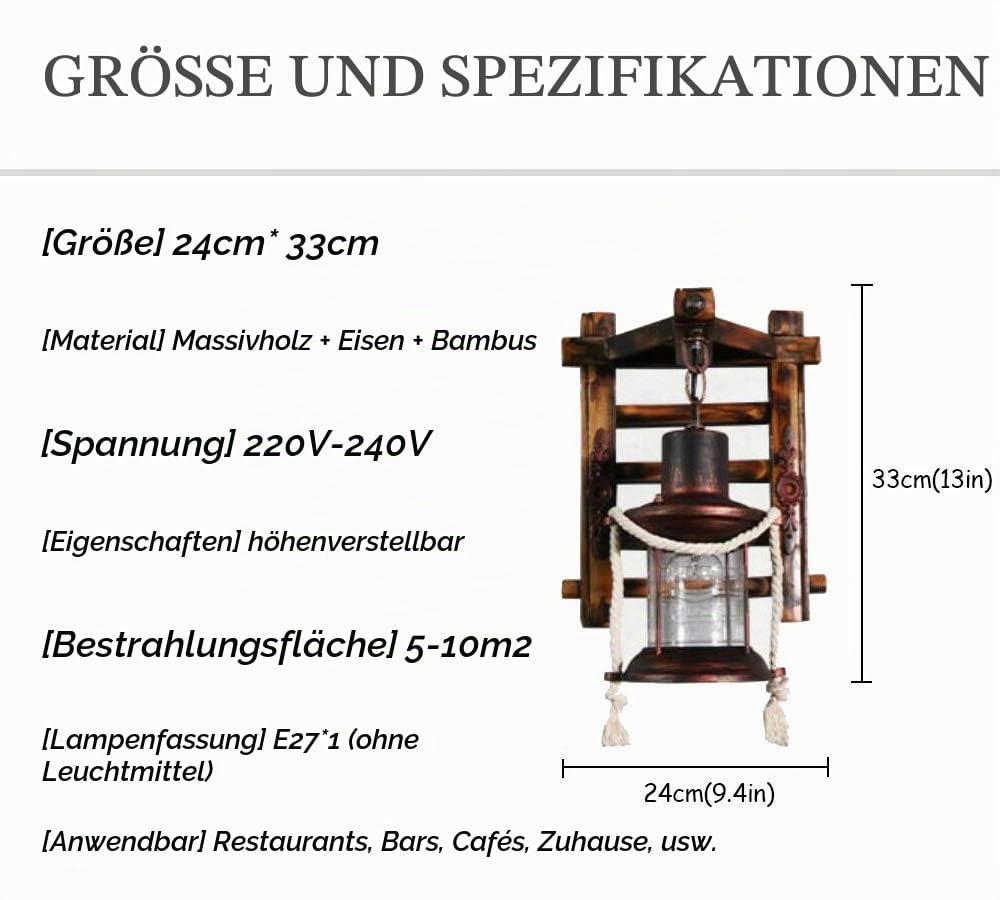Holz Retro Lichter rustikale Wohnzimmer Wandlampe Schlafzimmerwand Einfach Kreativ Wandleuchte Vintage Antik Nostalgie innen Design Wandlampe