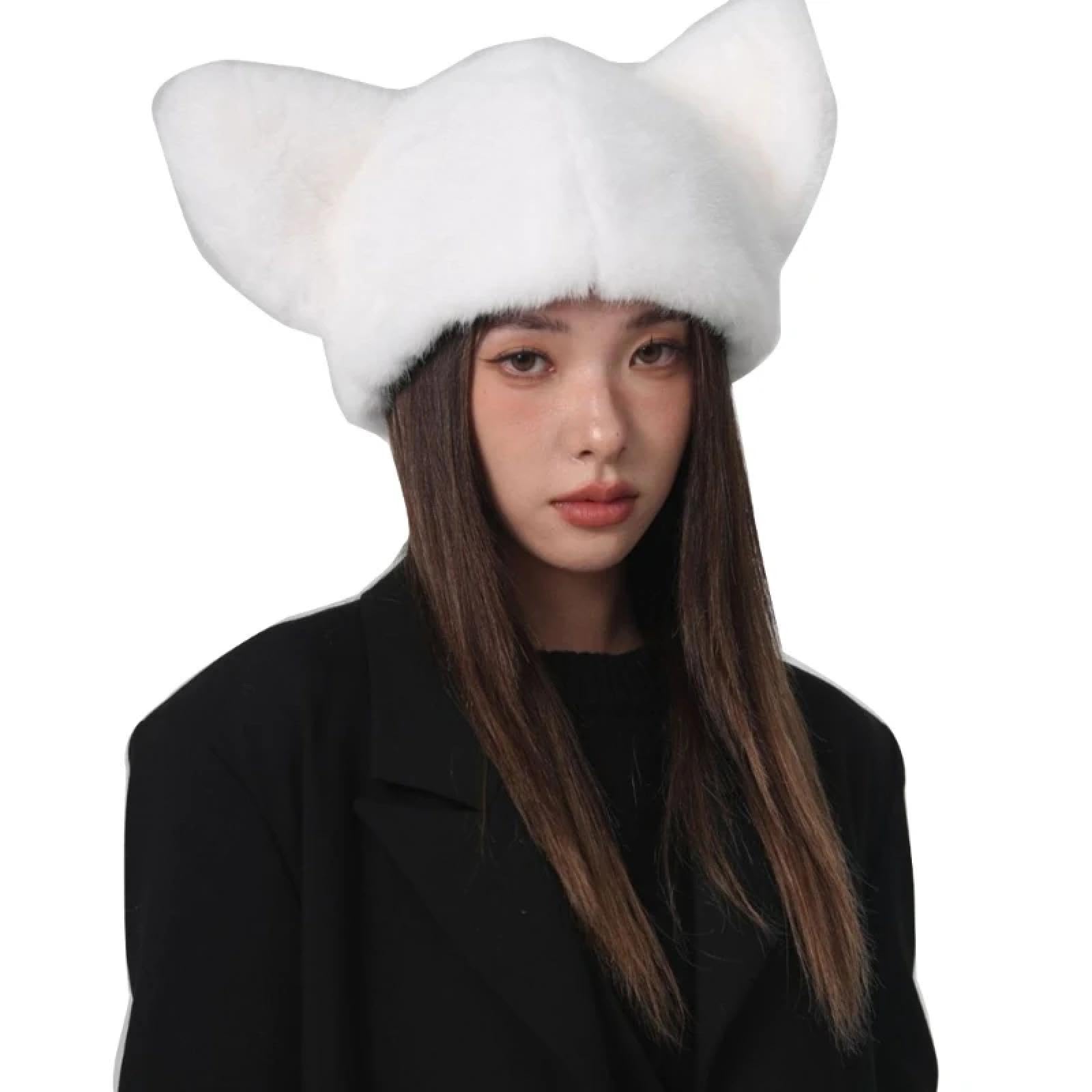 Gorros De Punto para Sombrero Tejido Beanie Gorro De Gorro De Invierno con Forma De Oreja De Gato Grueso Que Protege La Oreja para Niñas